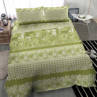 Hawaiian Hibiscus Honu Bedding Set Sage Green Mele Kalikimaka Palaka Spirit LT9 - Polynesian Pride