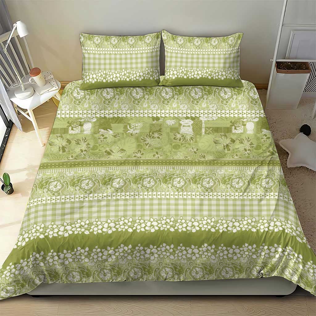 Hawaiian Hibiscus Honu Bedding Set Sage Green Mele Kalikimaka Palaka Spirit LT9 - Polynesian Pride