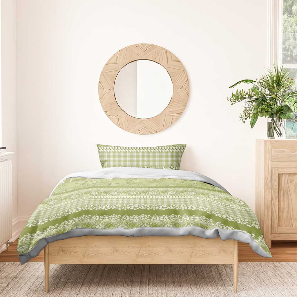 Hawaiian Hibiscus Honu Bedding Set Sage Green Mele Kalikimaka Palaka Spirit LT9 - Polynesian Pride