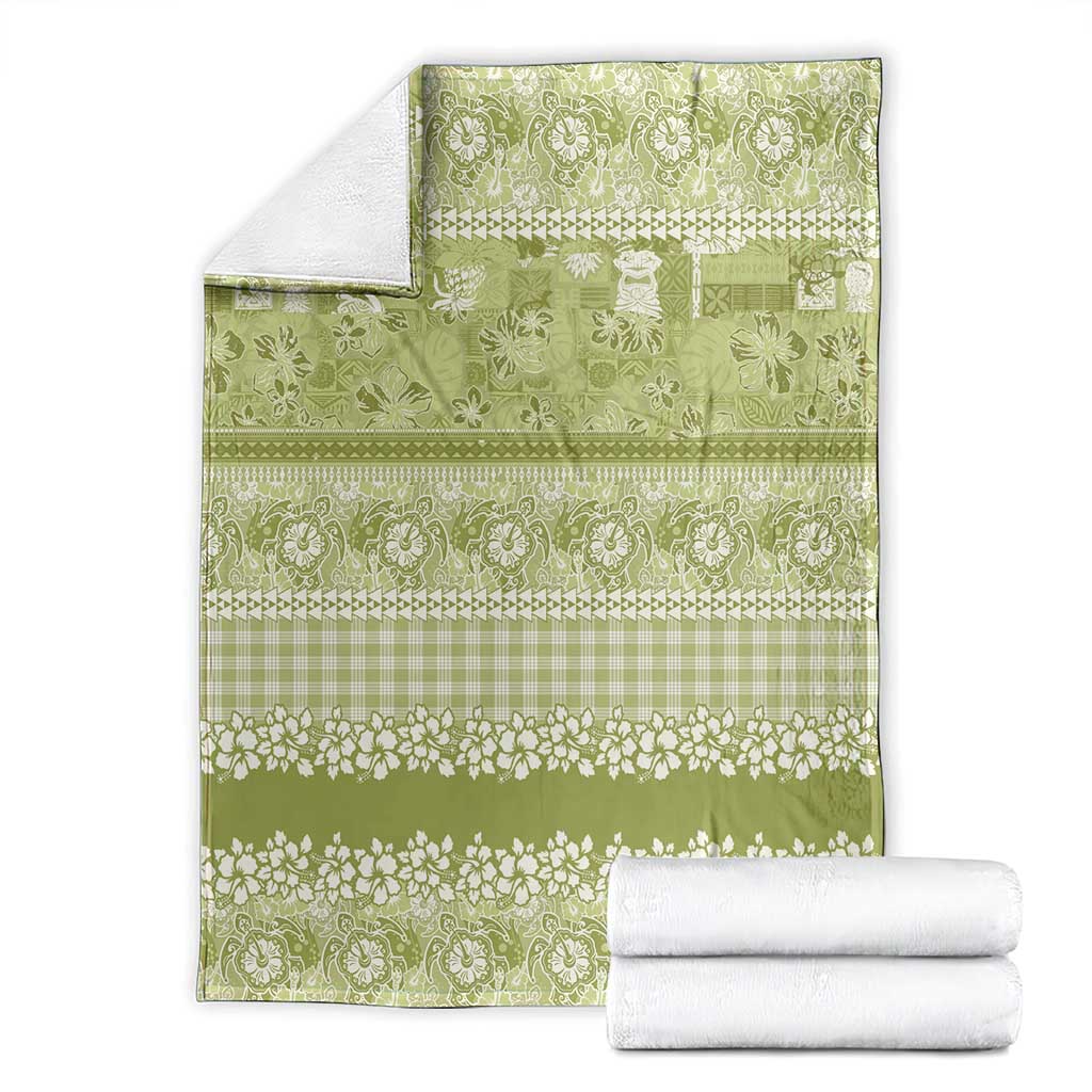 Hawaiian Hibiscus Honu Blanket Sage Green Mele Kalikimaka Palaka Spirit - Polynesian Pride