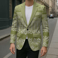 Hawaiian Hibiscus Honu Blazer Sage Green Mele Kalikimaka Palaka Spirit - Polynesian Pride