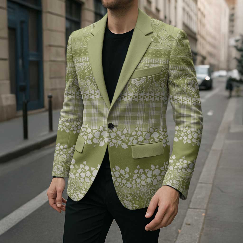 Hawaiian Hibiscus Honu Blazer Sage Green Mele Kalikimaka Palaka Spirit - Polynesian Pride