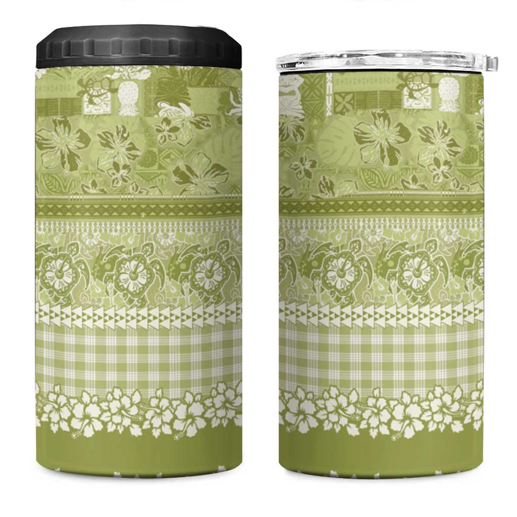 Hawaiian Hibiscus Honu 4 in 1 Can Cooler Tumbler Sage Green Mele Kalikimaka Palaka Spirit LT9 One Size: 16 oz Sage Green - Polynesian Pride