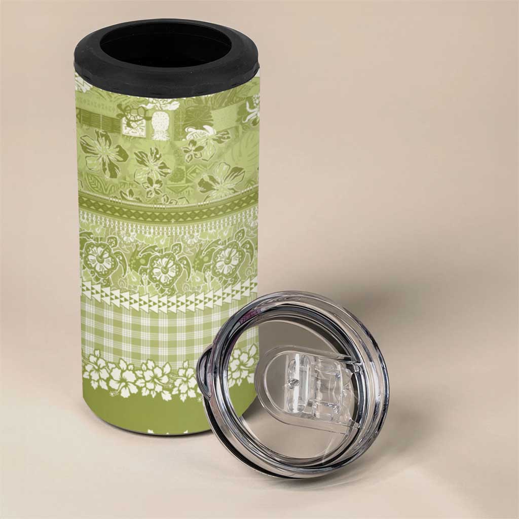 Hawaiian Hibiscus Honu 4 in 1 Can Cooler Tumbler Sage Green Mele Kalikimaka Palaka Spirit LT9 - Polynesian Pride