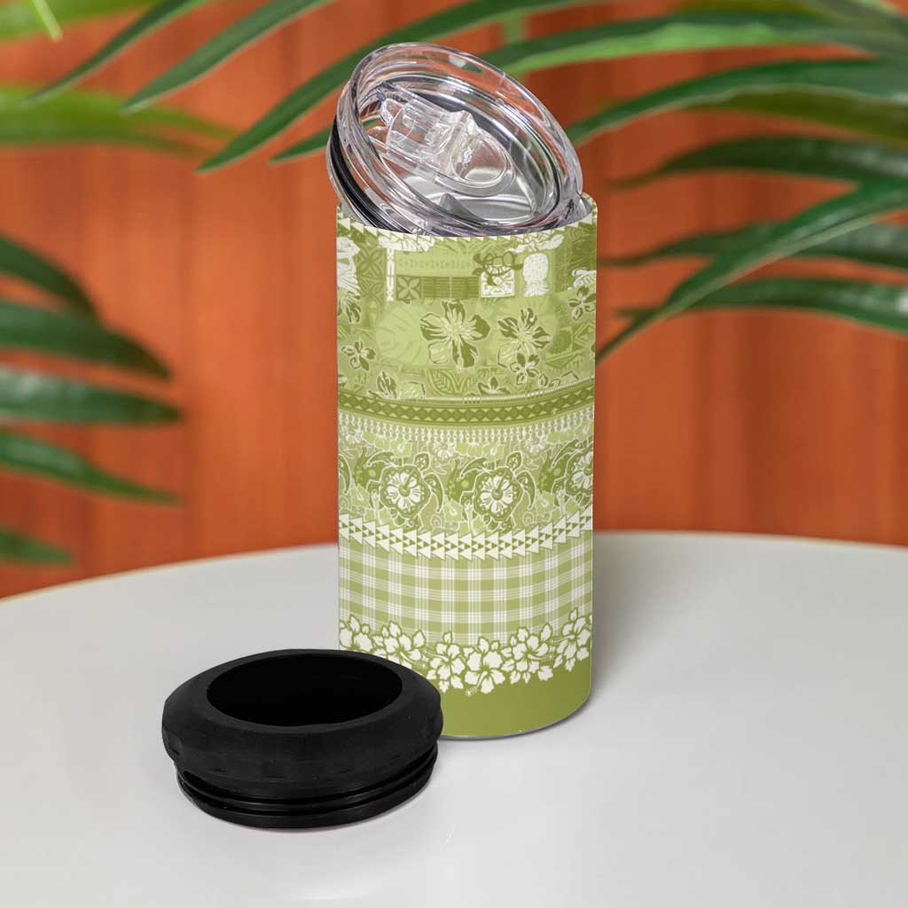 Hawaiian Hibiscus Honu 4 in 1 Can Cooler Tumbler Sage Green Mele Kalikimaka Palaka Spirit LT9 - Polynesian Pride