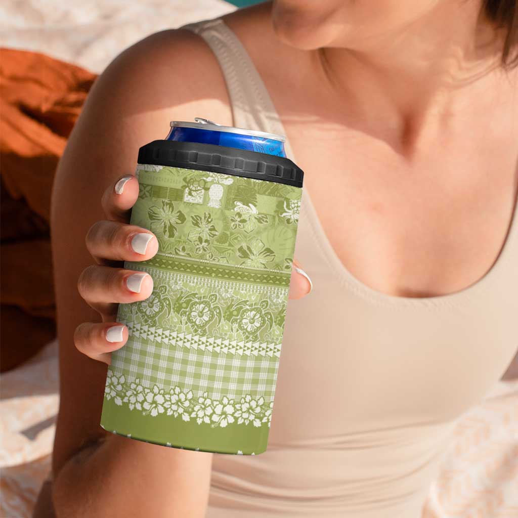 Hawaiian Hibiscus Honu 4 in 1 Can Cooler Tumbler Sage Green Mele Kalikimaka Palaka Spirit LT9 - Polynesian Pride
