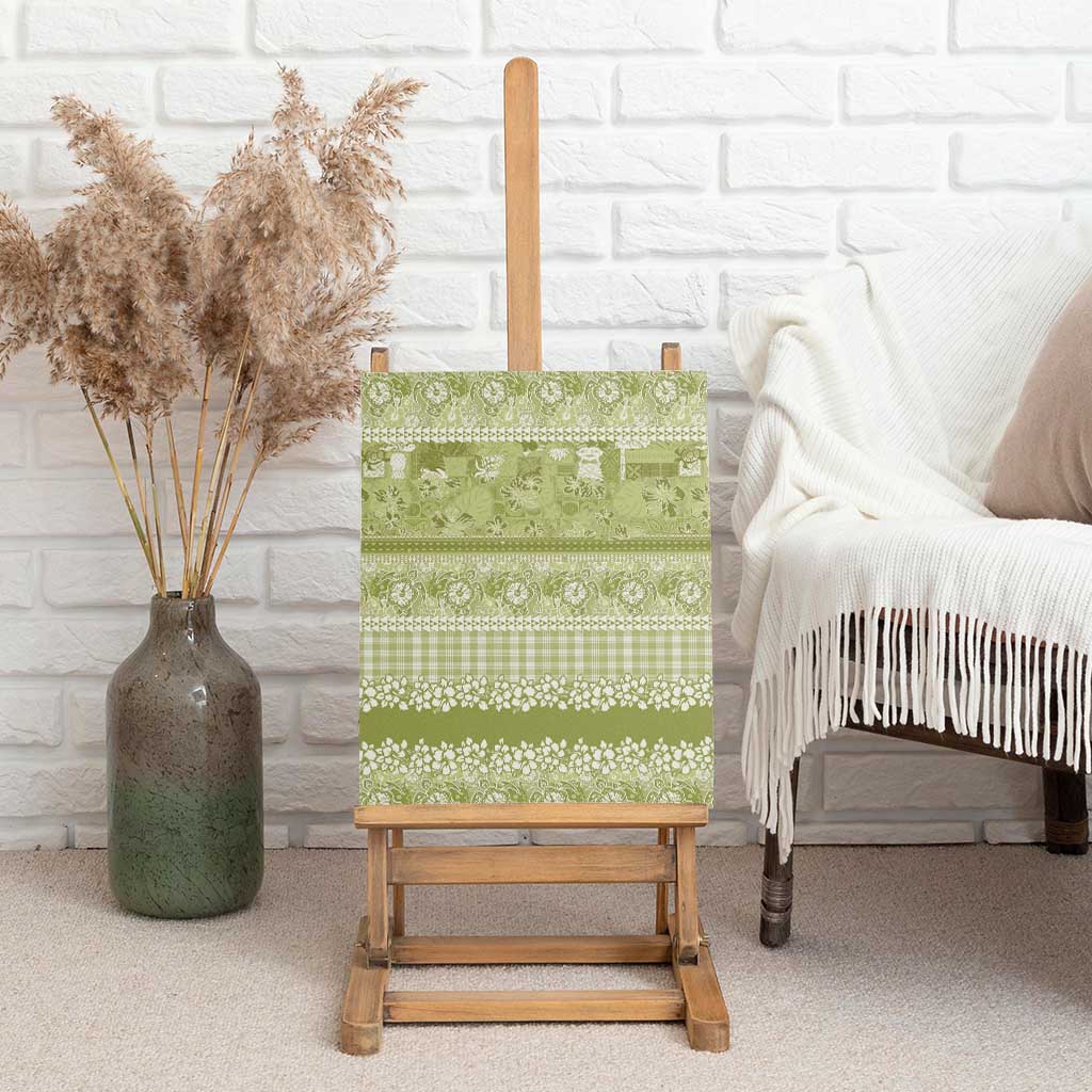 Hawaiian Hibiscus Honu Canvas Wall Art Sage Green Mele Kalikimaka Palaka Spirit - Polynesian Pride