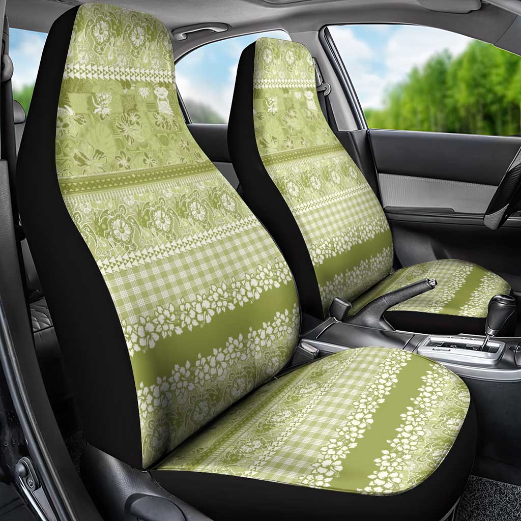 Hawaiian Hibiscus Honu Car Seat Cover Sage Green Mele Kalikimaka Palaka Spirit LT9 - Polynesian Pride