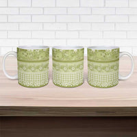 Hawaiian Hibiscus Honu Ceramic Mug Sage Green Mele Kalikimaka Palaka Spirit - Polynesian Pride