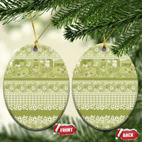 Hawaiian Hibiscus Honu Ceramic Ornament Sage Green Mele Kalikimaka Palaka Spirit - Polynesian Pride