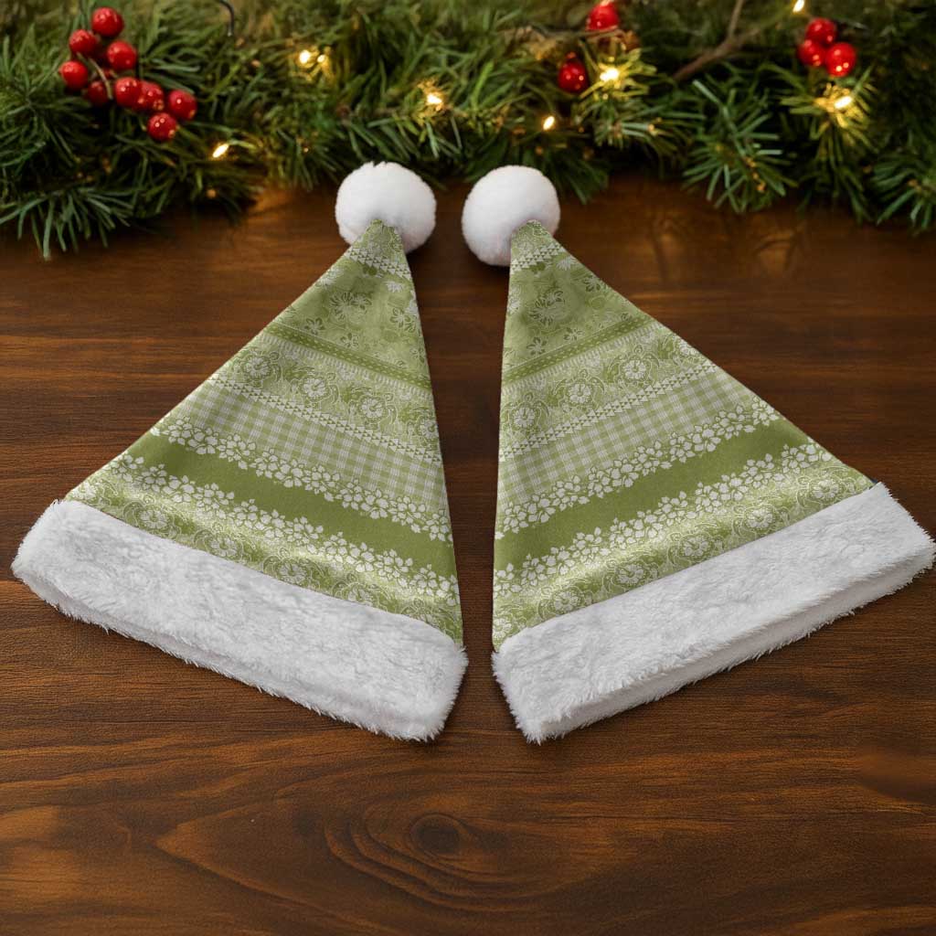 Hawaiian Hibiscus Honu Christmas Santa Hat Sage Green Mele Kalikimaka Palaka Spirit LT9 - Polynesian Pride