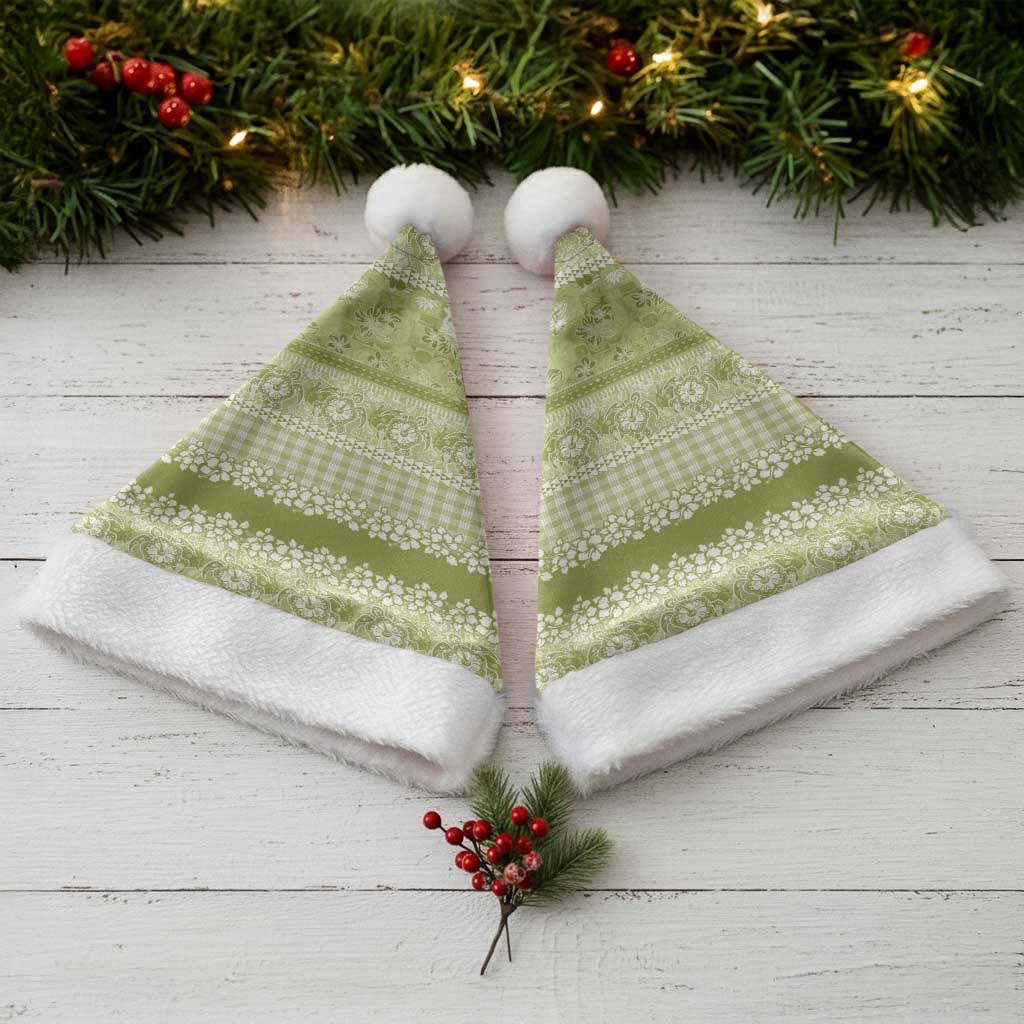 Hawaiian Hibiscus Honu Christmas Santa Hat Sage Green Mele Kalikimaka Palaka Spirit LT9 - Polynesian Pride