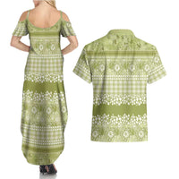 Hawaiian Hibiscus Honu Couples Matching Summer Maxi Dress and Hawaiian Shirt Sage Green Mele Kalikimaka Palaka Spirit LT9 - Polynesian Pride
