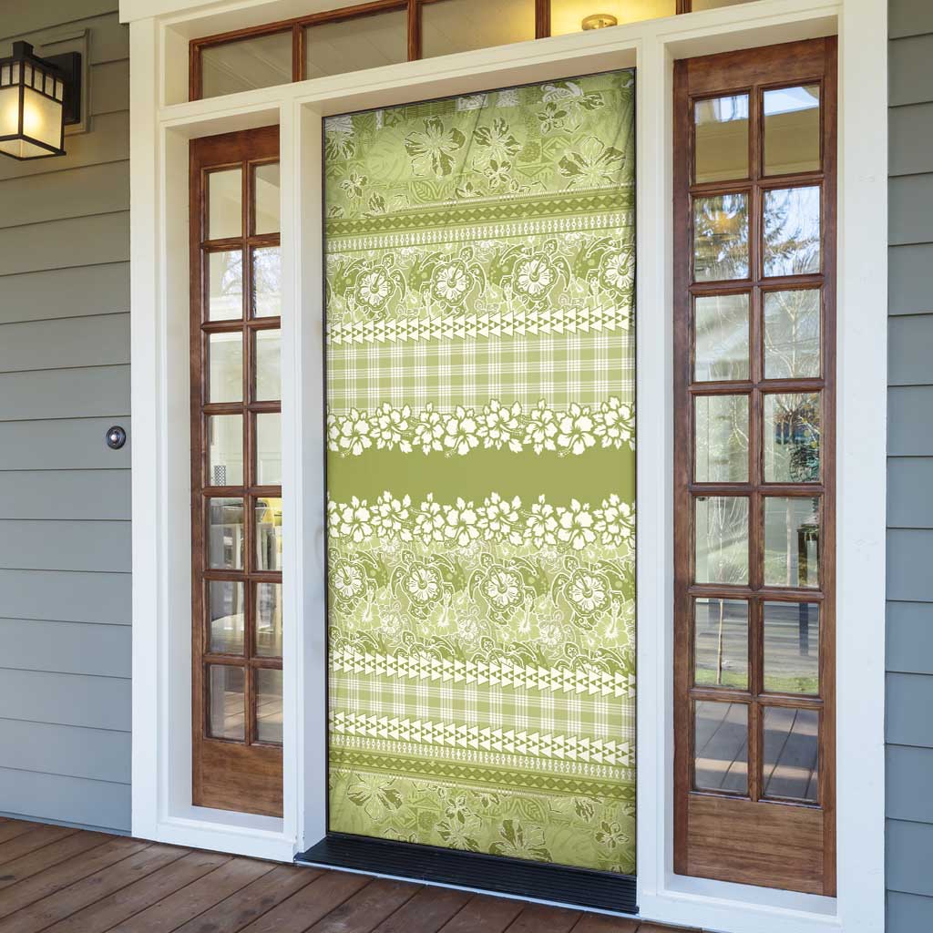 Hawaiian Hibiscus Honu Door Cover Sage Green Mele Kalikimaka Palaka Spirit LT9 - Polynesian Pride