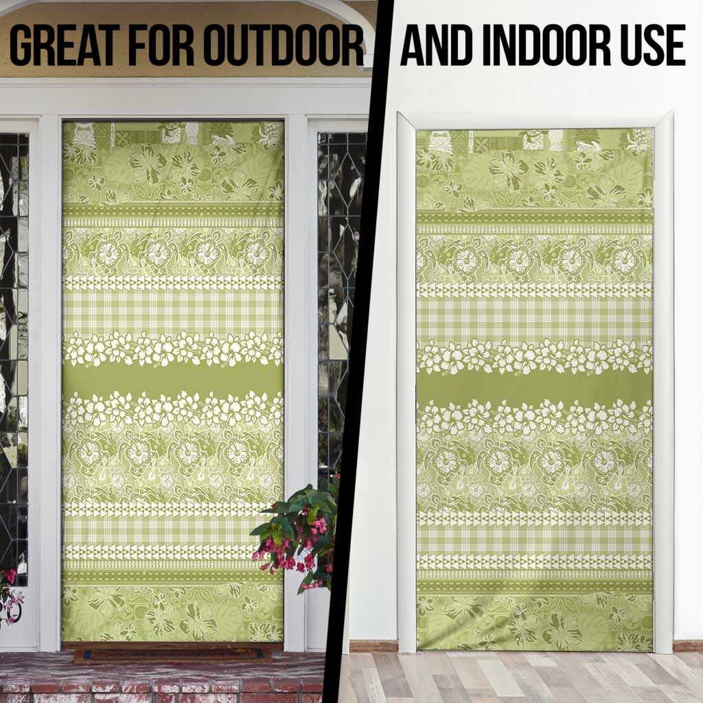 Hawaiian Hibiscus Honu Door Cover Sage Green Mele Kalikimaka Palaka Spirit LT9 - Polynesian Pride