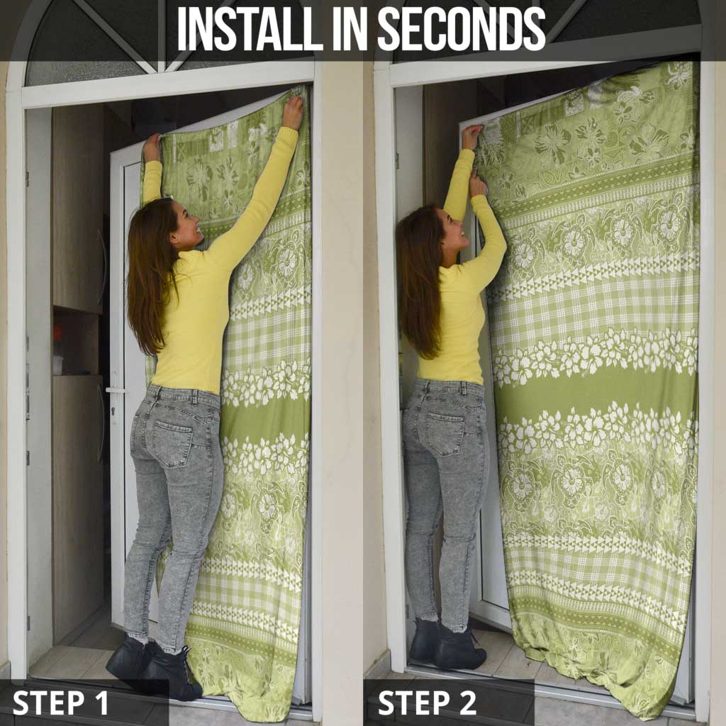 Hawaiian Hibiscus Honu Door Cover Sage Green Mele Kalikimaka Palaka Spirit LT9 - Polynesian Pride