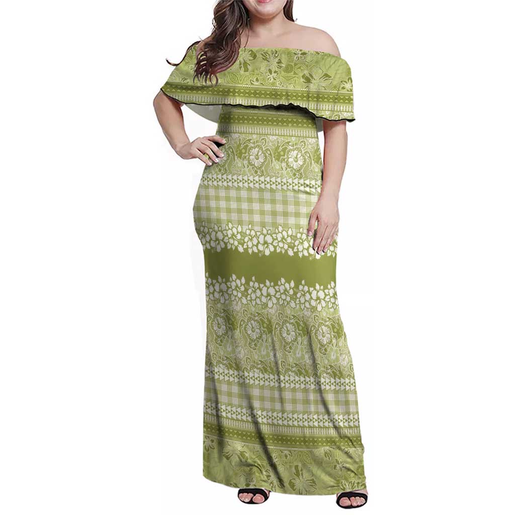 Hawaiian Hibiscus Honu Family Matching Off Shoulder Maxi Dress and Hawaiian Shirt Sage Green Mele Kalikimaka Palaka Spirit LT9 Sage Green - Polynesian Pride