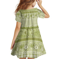 Hawaiian Hibiscus Honu Family Matching Off Shoulder Short Dress and Hawaiian Shirt Sage Green Mele Kalikimaka Palaka Spirit LT9 - Polynesian Pride
