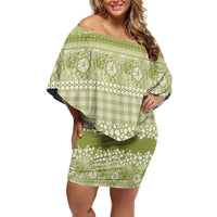 Hawaiian Hibiscus Honu Family Matching Off Shoulder Short Dress and Hawaiian Shirt Sage Green Mele Kalikimaka Palaka Spirit LT9 Sage Green - Polynesian Pride