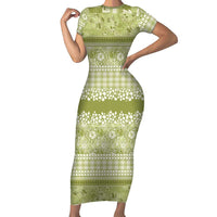 Hawaiian Hibiscus Honu Family Matching Short Sleeve Bodycon Dress and Hawaiian Shirt Sage Green Mele Kalikimaka Palaka Spirit LT9 Sage Green - Polynesian Pride