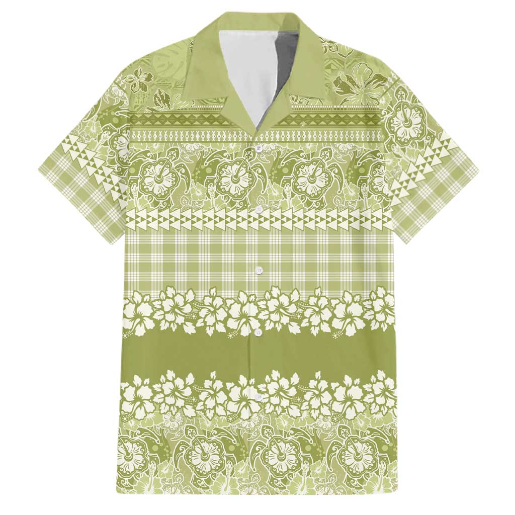 Hawaiian Hibiscus Honu Family Matching Summer Maxi Dress and Hawaiian Shirt Sage Green Mele Kalikimaka Palaka Spirit LT9 Dad's Shirt - Short Sleeve Sage Green - Polynesian Pride