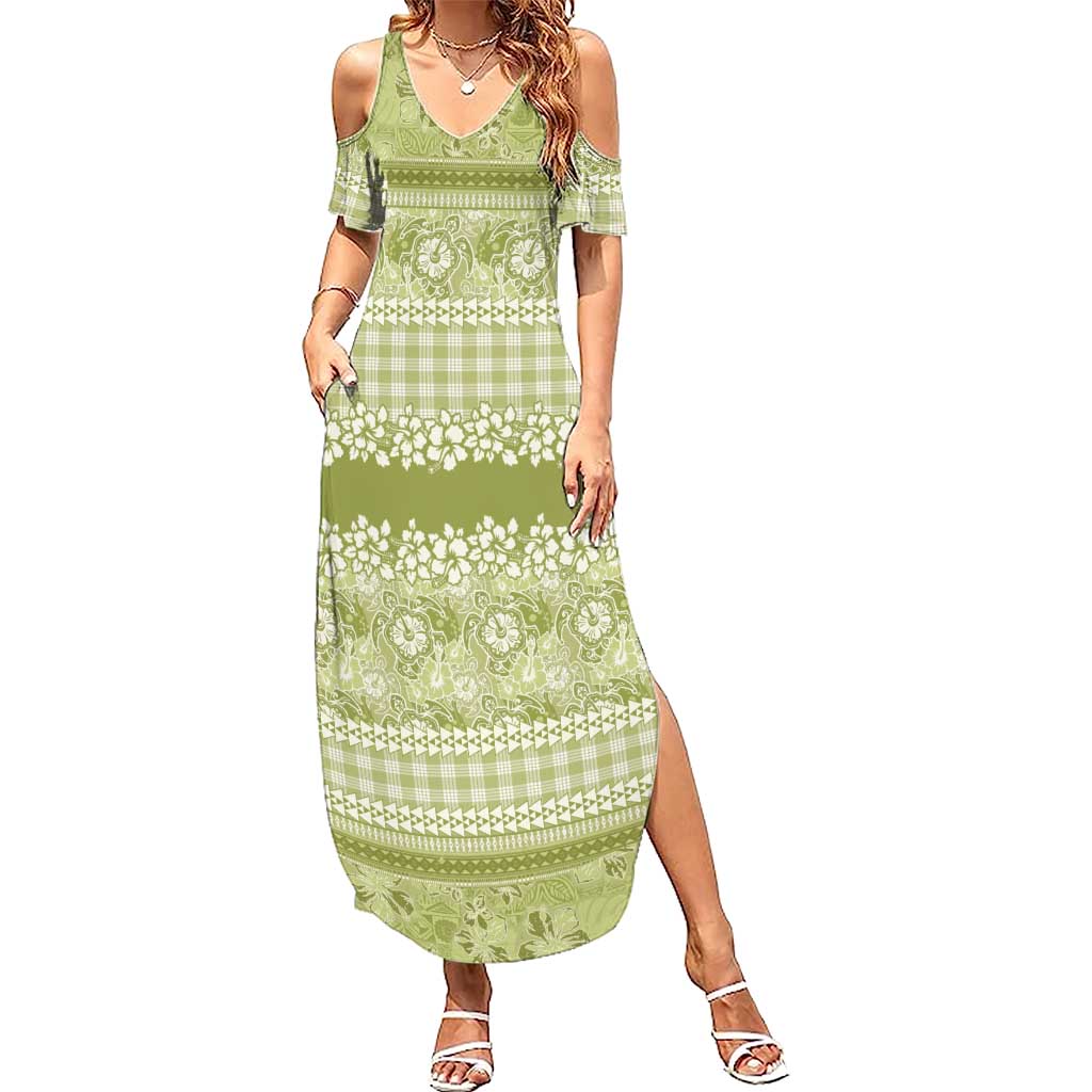 Hawaiian Hibiscus Honu Family Matching Summer Maxi Dress and Hawaiian Shirt Sage Green Mele Kalikimaka Palaka Spirit LT9 Sage Green - Polynesian Pride