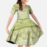 Hawaiian Hibiscus Honu Family Matching Tank Maxi Dress and Hawaiian Shirt Sage Green Mele Kalikimaka Palaka Spirit LT9 Daughter's Dress Sage Green - Polynesian Pride