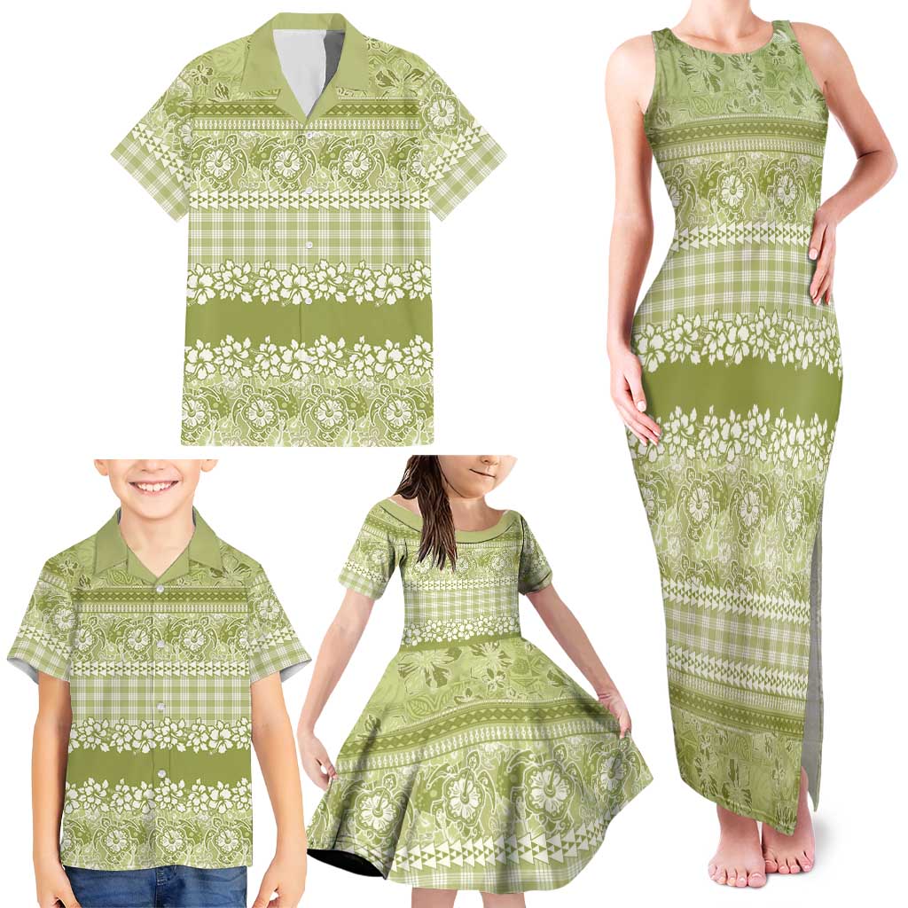 Hawaiian Hibiscus Honu Family Matching Tank Maxi Dress and Hawaiian Shirt Sage Green Mele Kalikimaka Palaka Spirit LT9 - Polynesian Pride