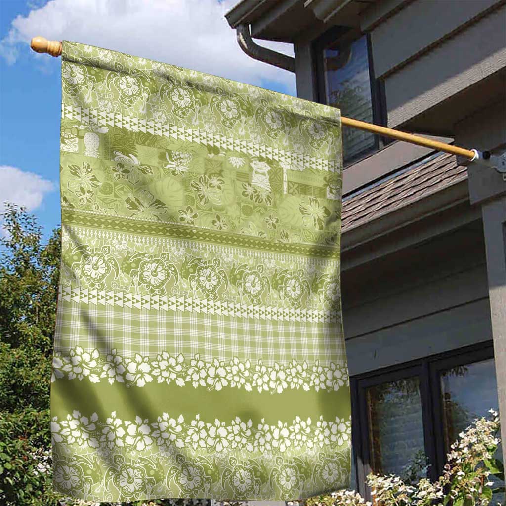 Hawaiian Hibiscus Honu Garden Flag Sage Green Mele Kalikimaka Palaka Spirit LT9 - Polynesian Pride