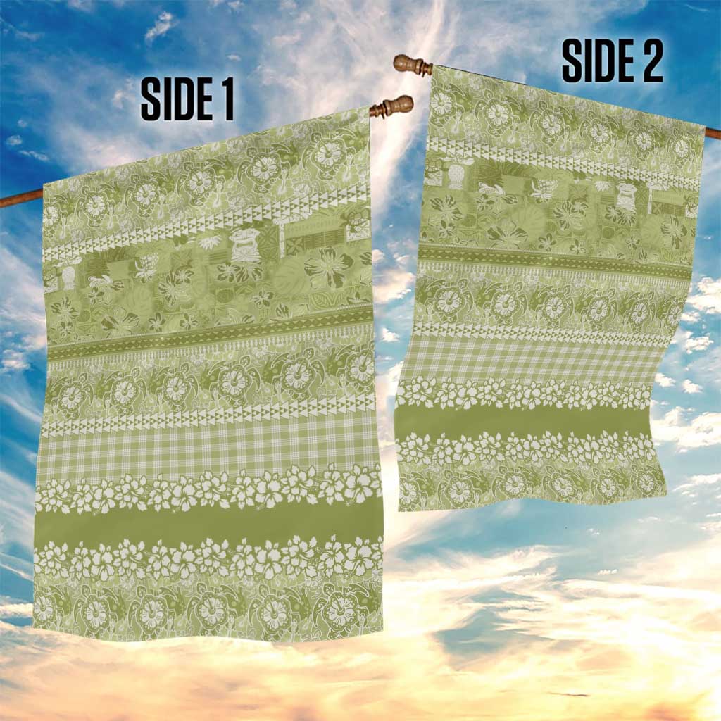 Hawaiian Hibiscus Honu Garden Flag Sage Green Mele Kalikimaka Palaka Spirit LT9 - Polynesian Pride
