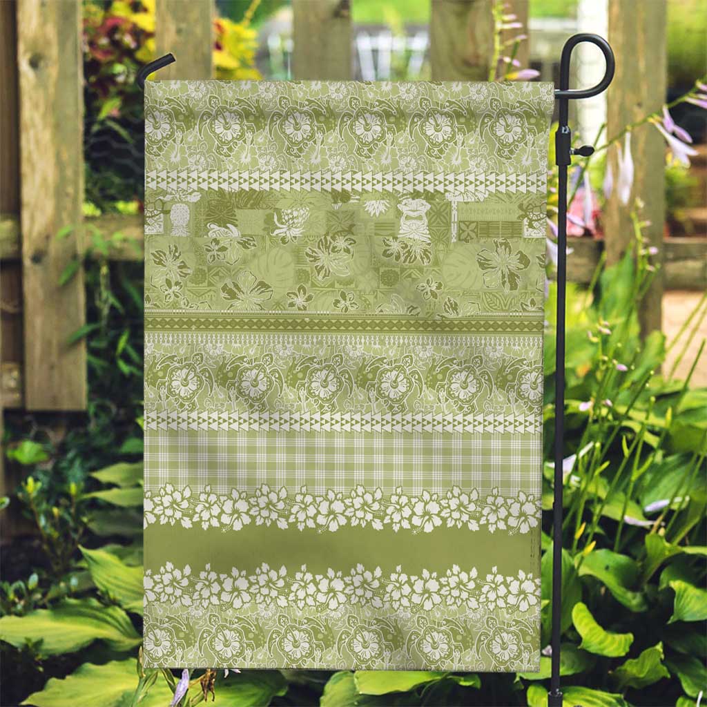 Hawaiian Hibiscus Honu Garden Flag Sage Green Mele Kalikimaka Palaka Spirit LT9 Garden Flag Sage Green - Polynesian Pride