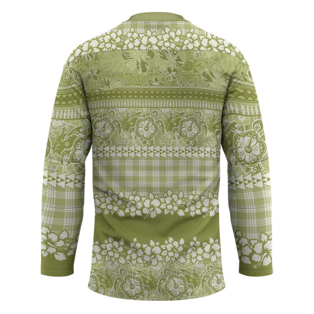 Hawaiian Hibiscus Honu Hockey Jersey Sage Green Mele Kalikimaka Palaka Spirit LT9 - Polynesian Pride