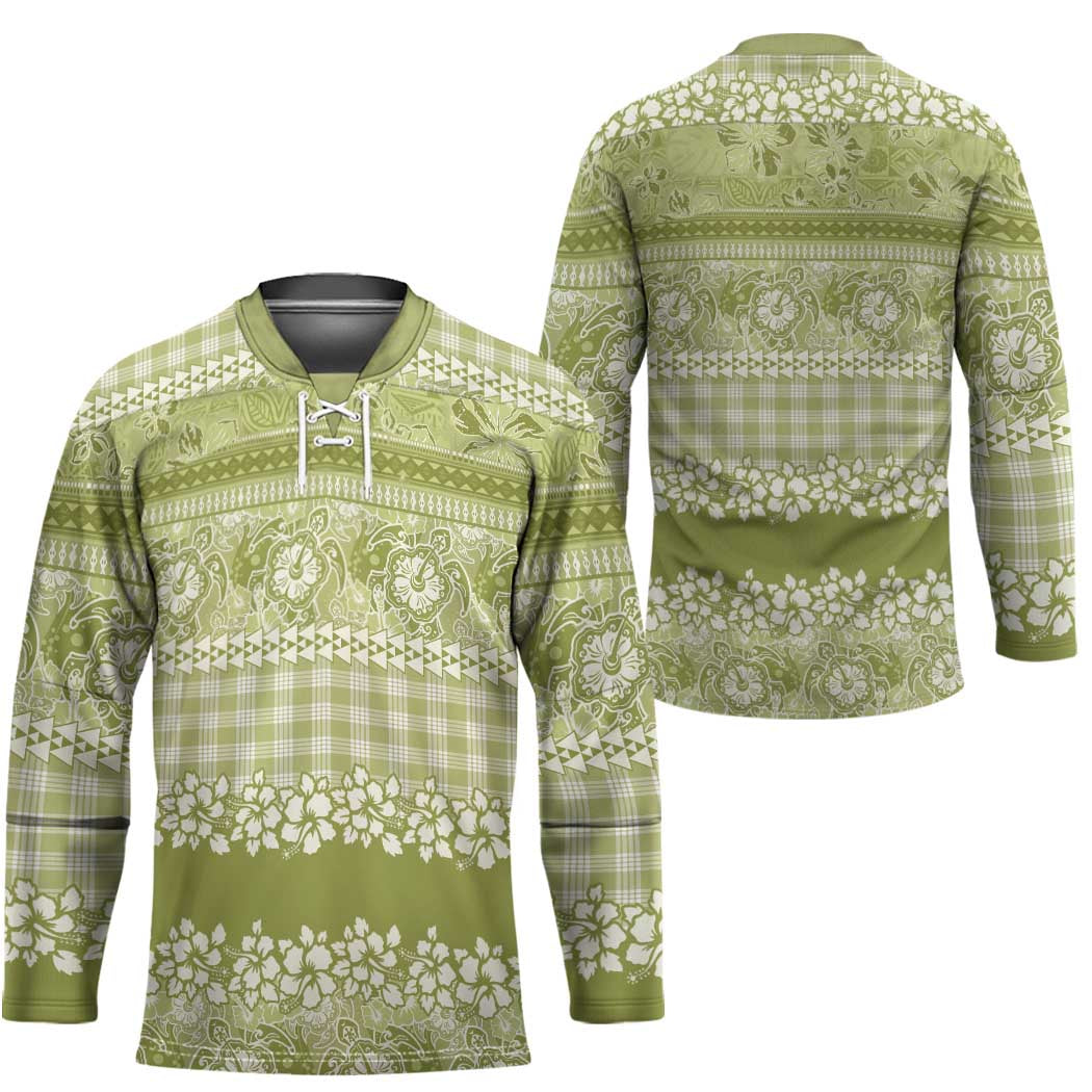 Hawaiian Hibiscus Honu Hockey Jersey Sage Green Mele Kalikimaka Palaka Spirit LT9 - Polynesian Pride