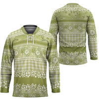 Hawaiian Hibiscus Honu Hockey Jersey Sage Green Mele Kalikimaka Palaka Spirit LT9 - Polynesian Pride