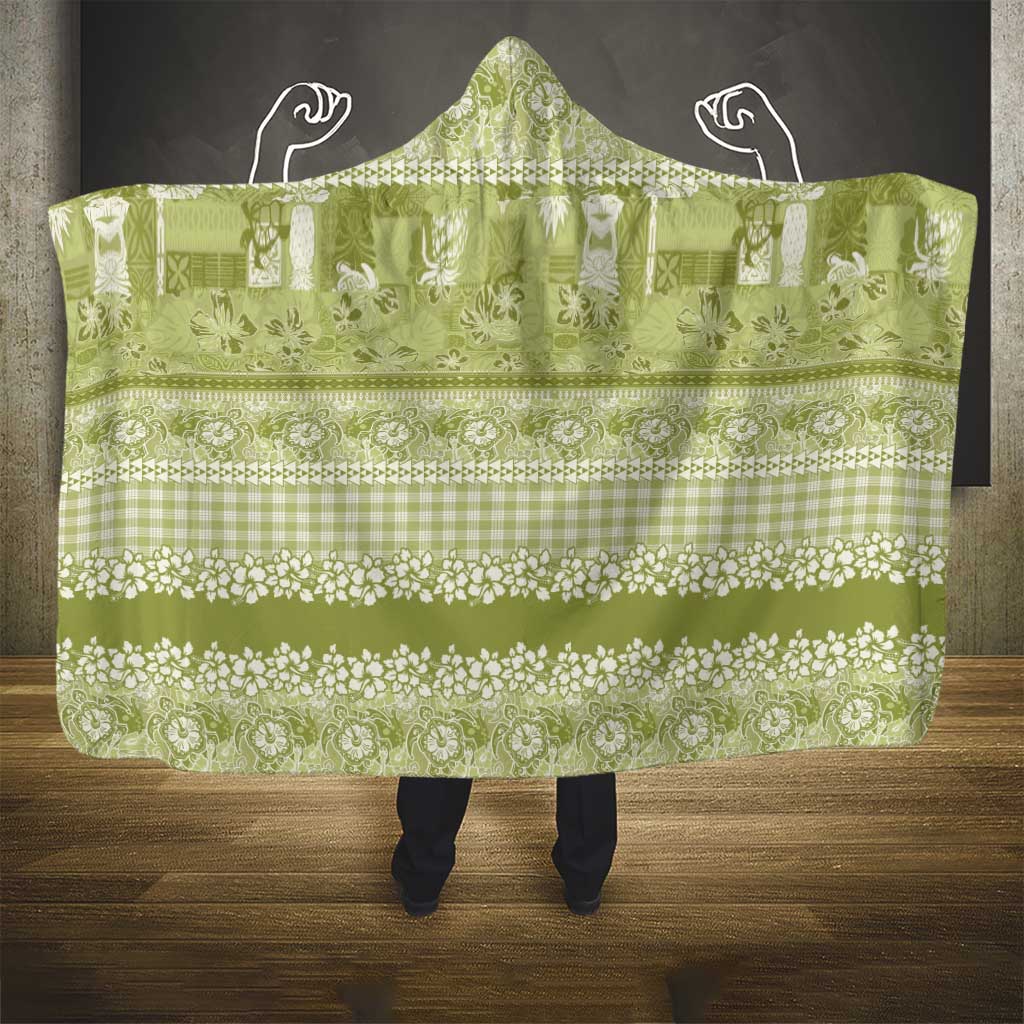 Hawaiian Hibiscus Honu Hooded Blanket Sage Green Mele Kalikimaka Palaka Spirit LT9 - Polynesian Pride