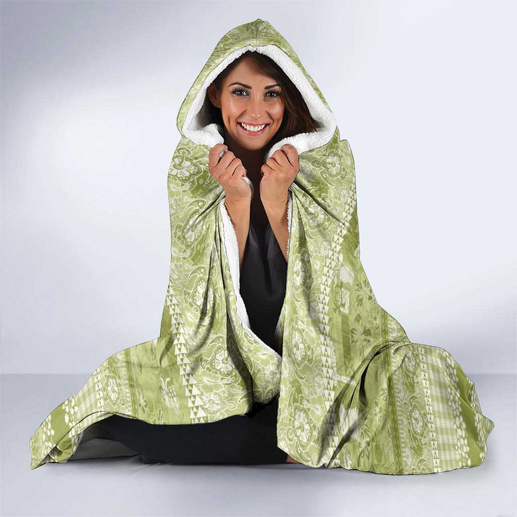Hawaiian Hibiscus Honu Hooded Blanket Sage Green Mele Kalikimaka Palaka Spirit LT9 - Polynesian Pride