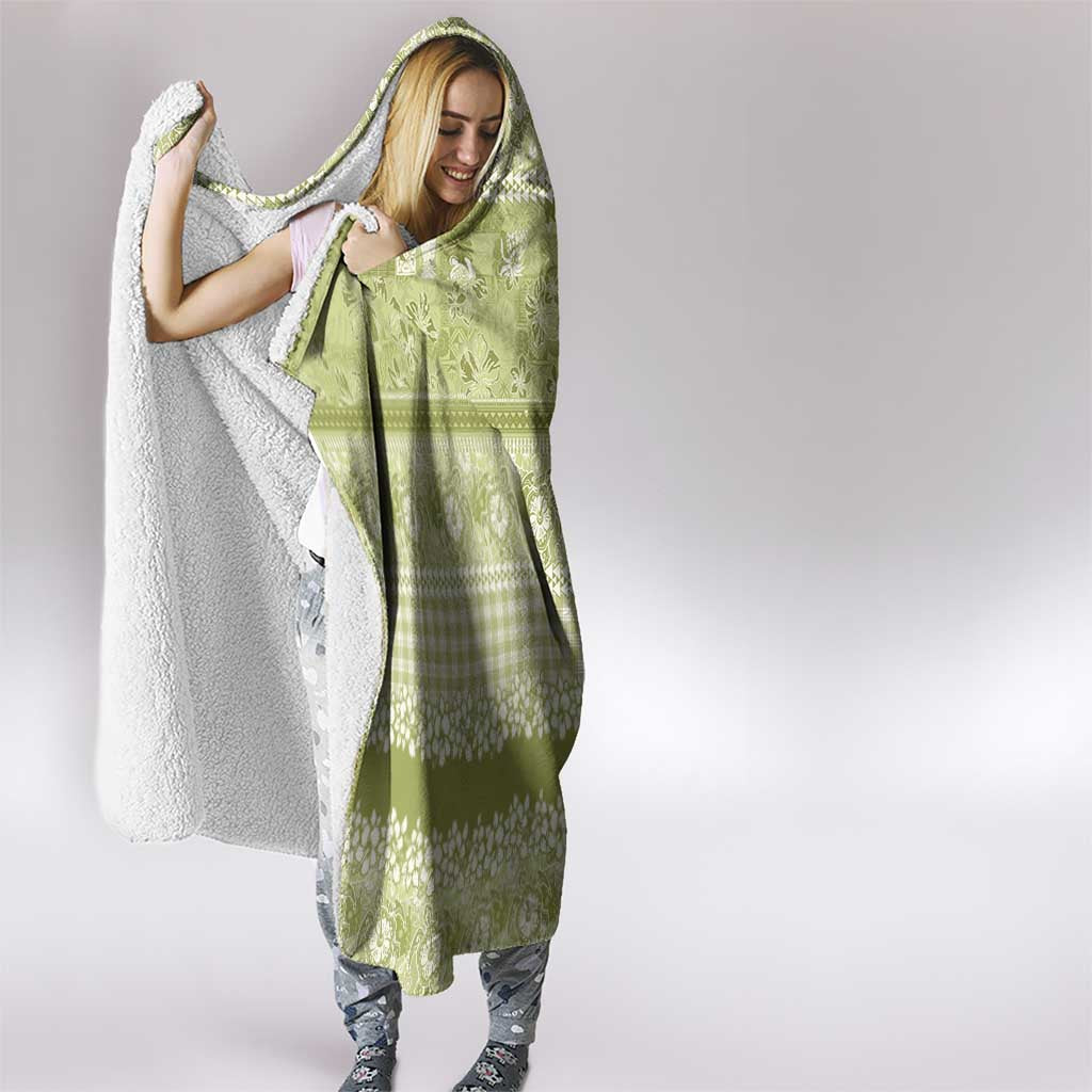 Hawaiian Hibiscus Honu Hooded Blanket Sage Green Mele Kalikimaka Palaka Spirit LT9 - Polynesian Pride