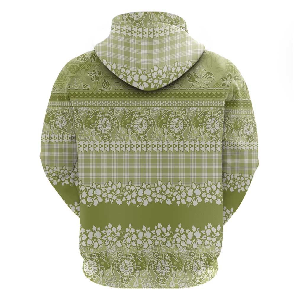 Hawaiian Hibiscus Honu Hoodie Sage Green Mele Kalikimaka Palaka Spirit LT9 - Polynesian Pride