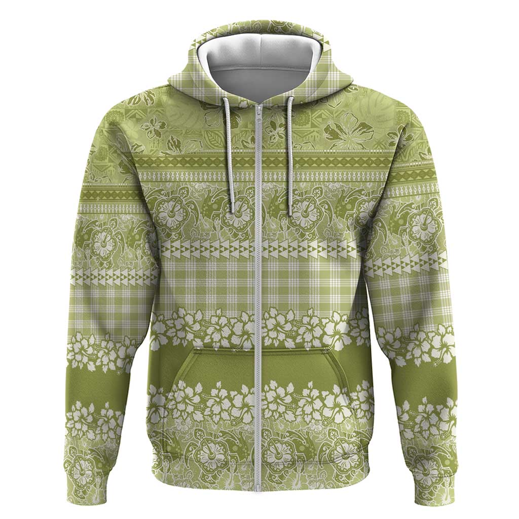 Hawaiian Hibiscus Honu Hoodie Sage Green Mele Kalikimaka Palaka Spirit LT9 Zip Hoodie Sage Green - Polynesian Pride