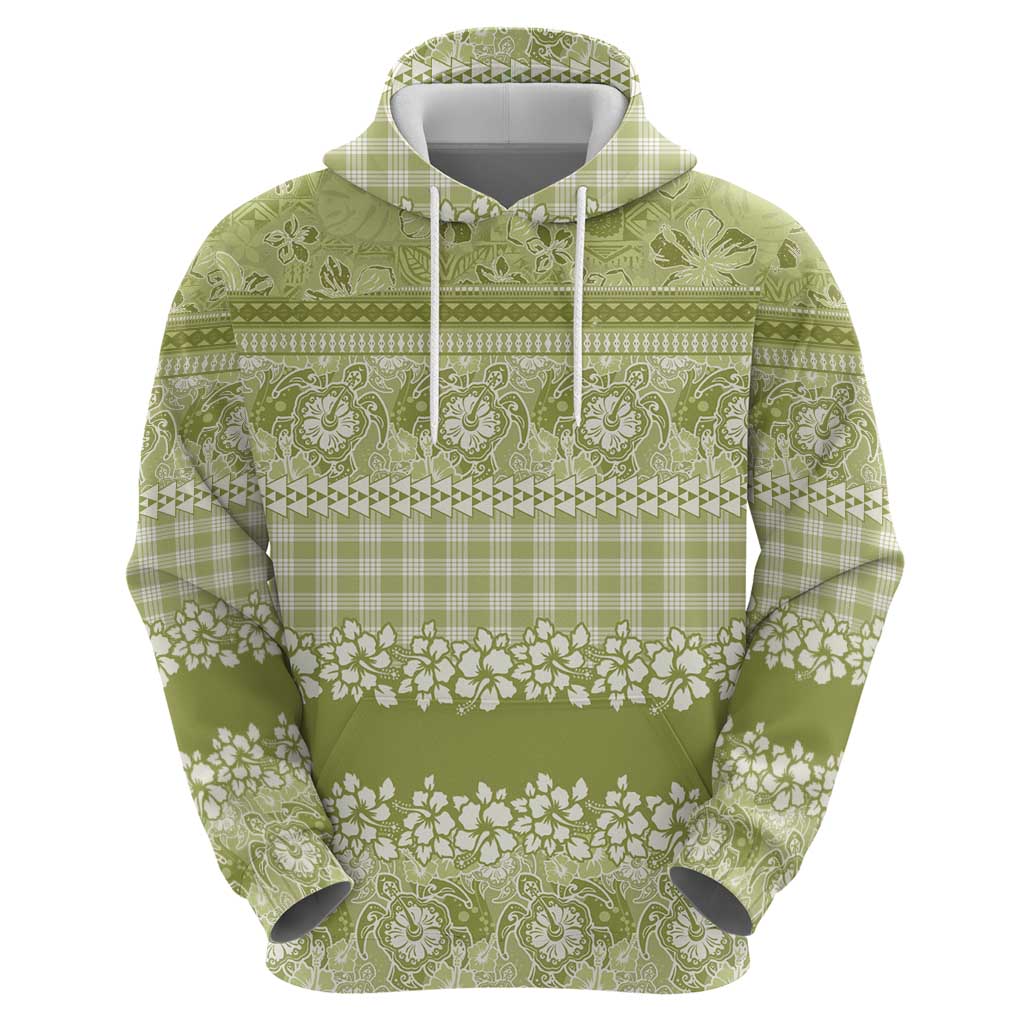 Hawaiian Hibiscus Honu Hoodie Sage Green Mele Kalikimaka Palaka Spirit LT9 - Polynesian Pride