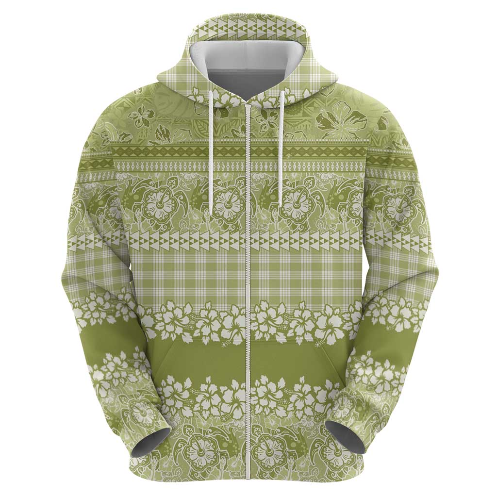 Hawaiian Hibiscus Honu Hoodie Sage Green Mele Kalikimaka Palaka Spirit LT9 - Polynesian Pride