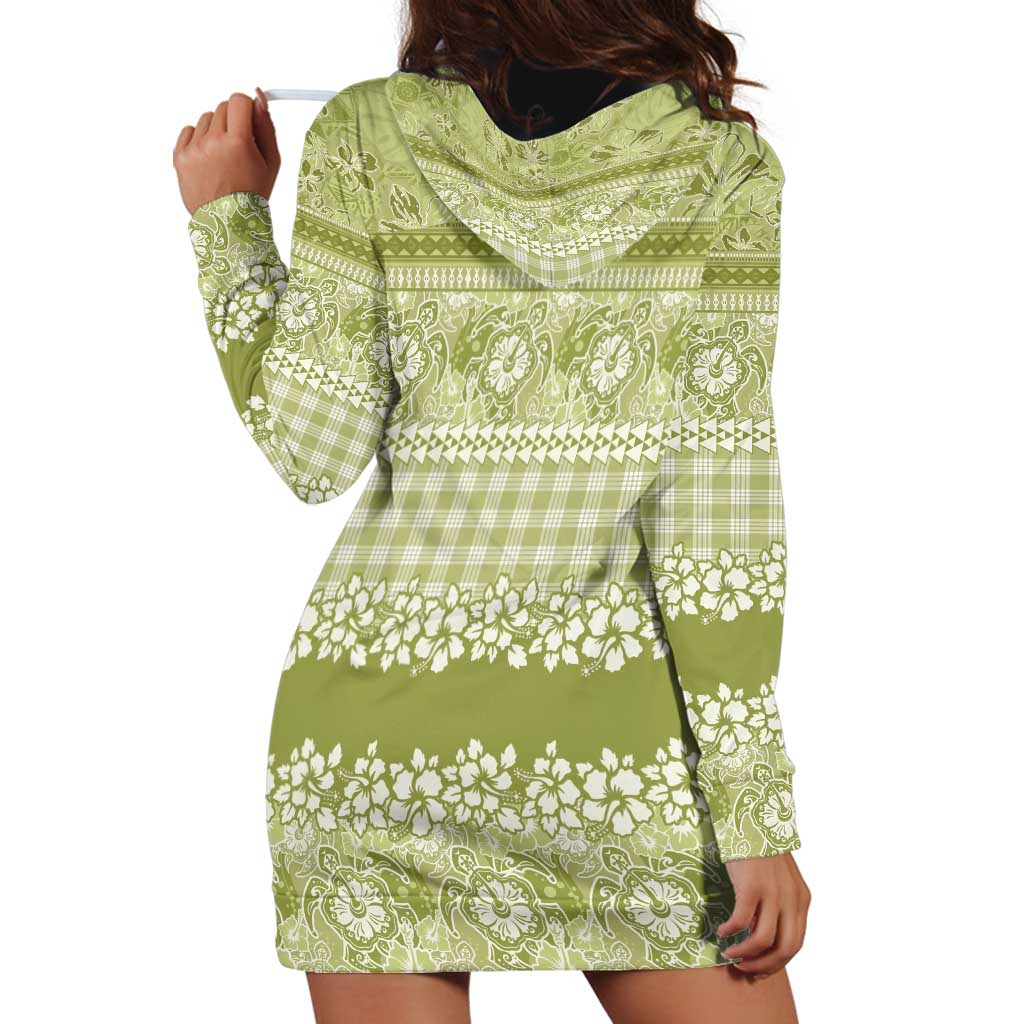 Hawaiian Hibiscus Honu Hoodie Dress Sage Green Mele Kalikimaka Palaka Spirit LT9 - Polynesian Pride