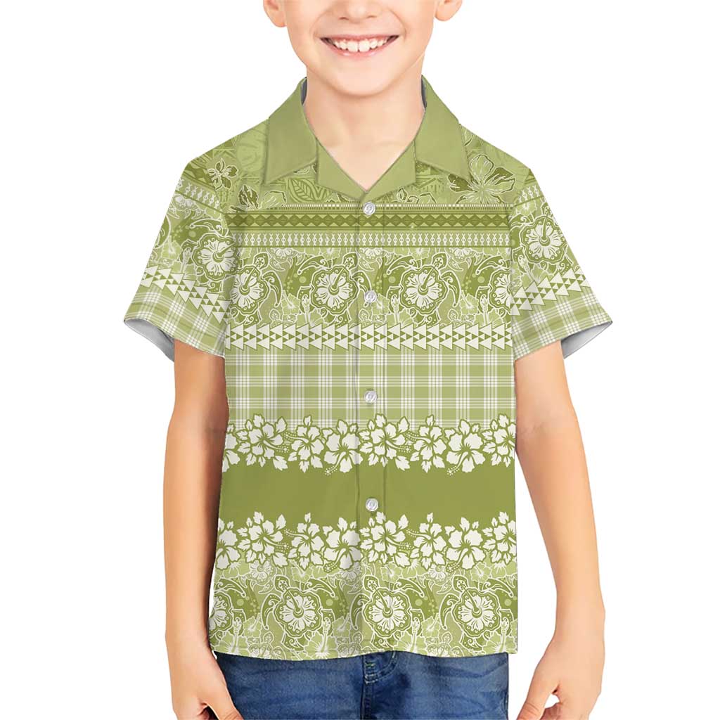 Hawaiian Hibiscus Honu Kid Hawaiian Shirt Sage Green Mele Kalikimaka Palaka Spirit LT9 Kid Sage Green - Polynesian Pride