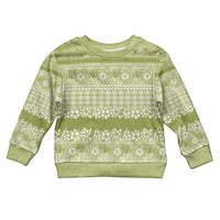 Hawaiian Hibiscus Honu Kid Ugly Christmas Sweater Sage Green Mele Kalikimaka Palaka Spirit LT9 Kid Sage Green - Polynesian Pride