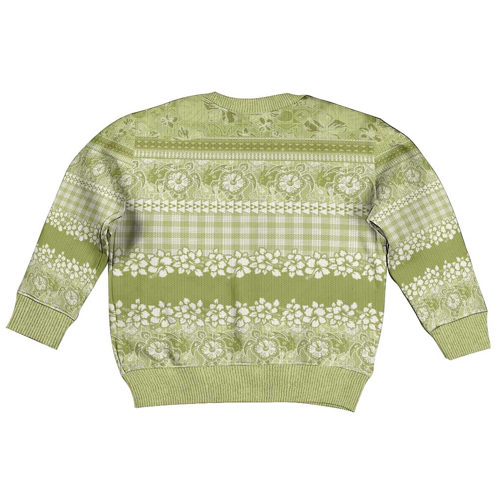 Hawaiian Hibiscus Honu Kid Ugly Christmas Sweater Sage Green Mele Kalikimaka Palaka Spirit LT9 - Polynesian Pride