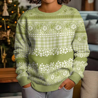 Hawaiian Hibiscus Honu Kid Ugly Christmas Sweater Sage Green Mele Kalikimaka Palaka Spirit LT9 - Polynesian Pride