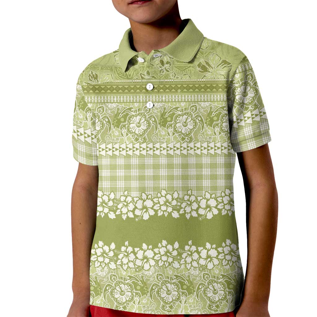 Hawaiian Hibiscus Honu Kid Polo Shirt Sage Green Mele Kalikimaka Palaka Spirit LT9 Kid Sage Green - Polynesian Pride