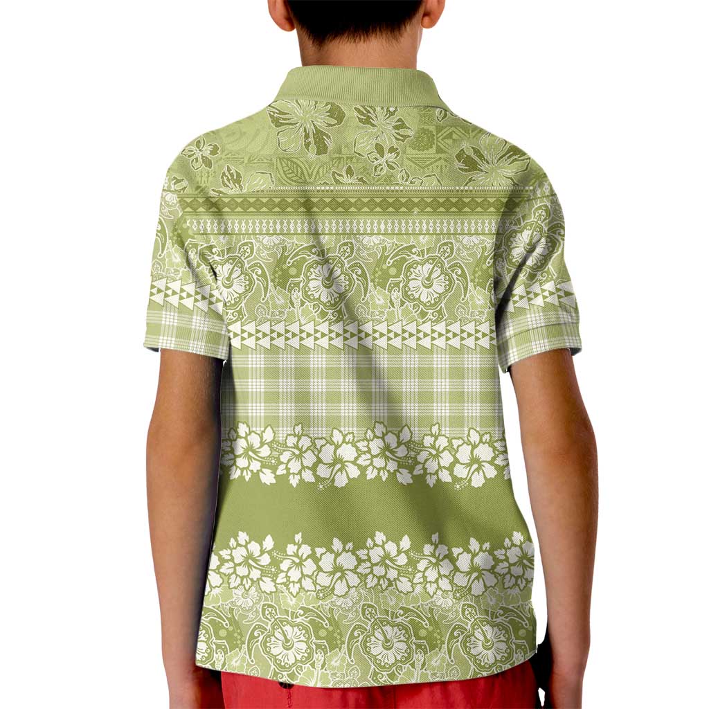 Hawaiian Hibiscus Honu Kid Polo Shirt Sage Green Mele Kalikimaka Palaka Spirit LT9 - Polynesian Pride