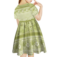 Hawaiian Hibiscus Honu Kid Short Sleeve Dress Sage Green Mele Kalikimaka Palaka Spirit LT9 - Polynesian Pride