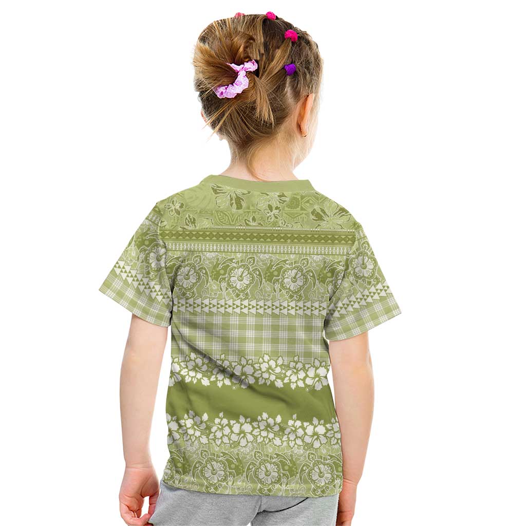 Hawaiian Hibiscus Honu Kid T Shirt Sage Green Mele Kalikimaka Palaka Spirit LT9 - Polynesian Pride